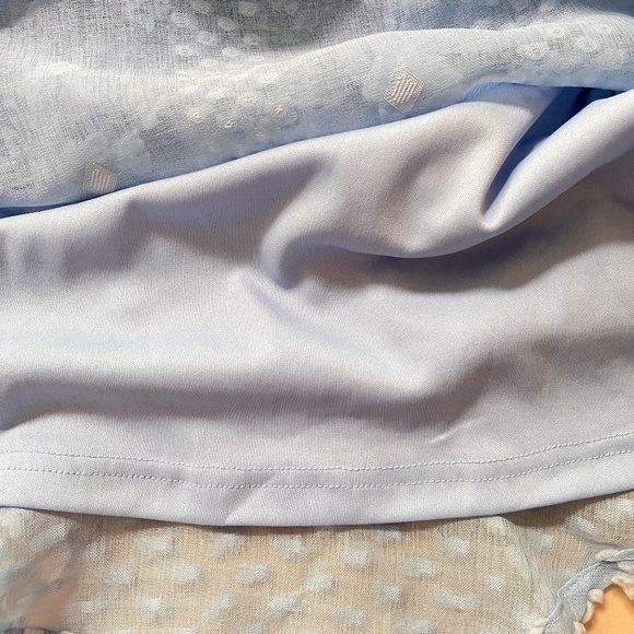 &merci EASTER Dress Womens M Short Sleeve Blue Swiss Dot Ruffle Accents Boho - Picture 8 of 13